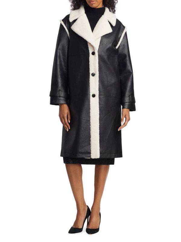 Tahari Faux Leather & Faux Fur Coat 1
