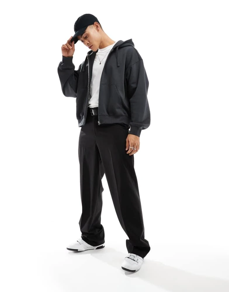 Weekday Weekday boxy fit zip through hoodie in off-black 4