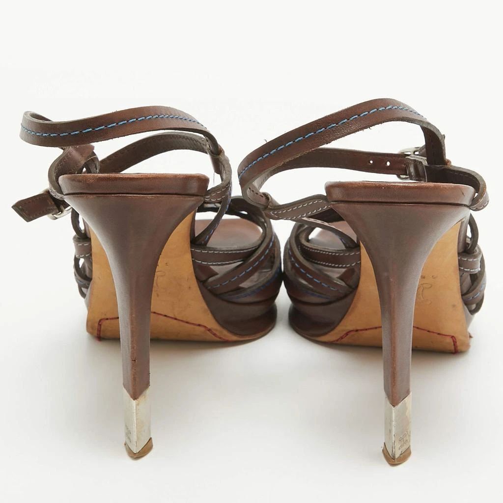 Celine Celine Brown Leather Platform Ankle Strap Sandals Size 40.5 5