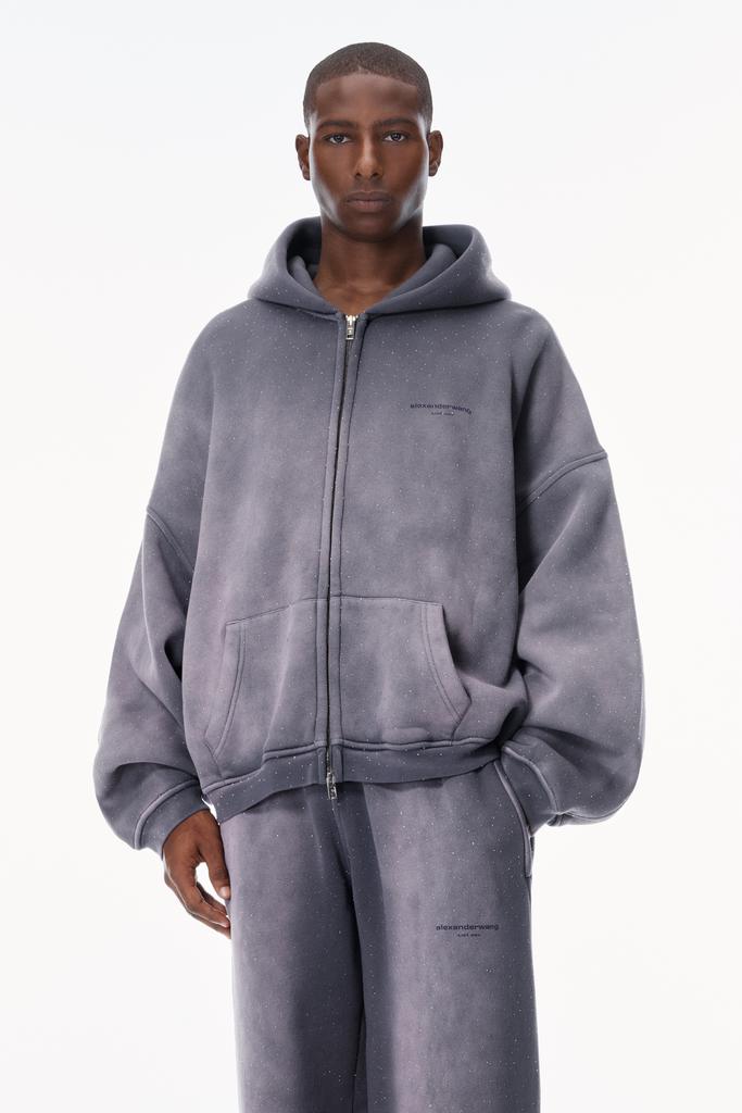 Alexander Wang Crystal Hotfix Zip-Up Hoodie - Free Shipping