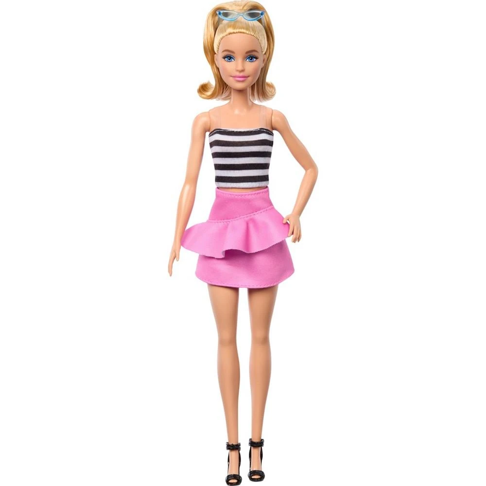 Barbie Fashionistas Doll 213, Blonde with Striped Top, Pink Skirt and Sunglasses, 65th Anniversary 4