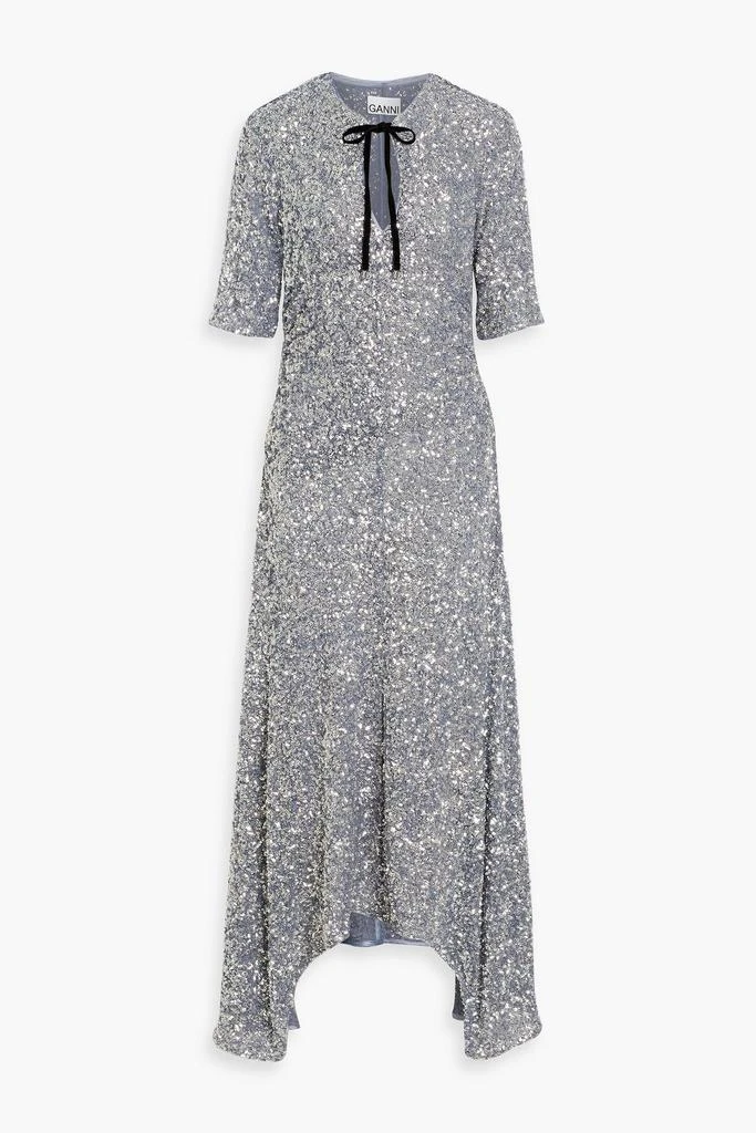 silver sequin mesh dress Lyle One Shoulder Glow Mesh Mini Dress - Silver