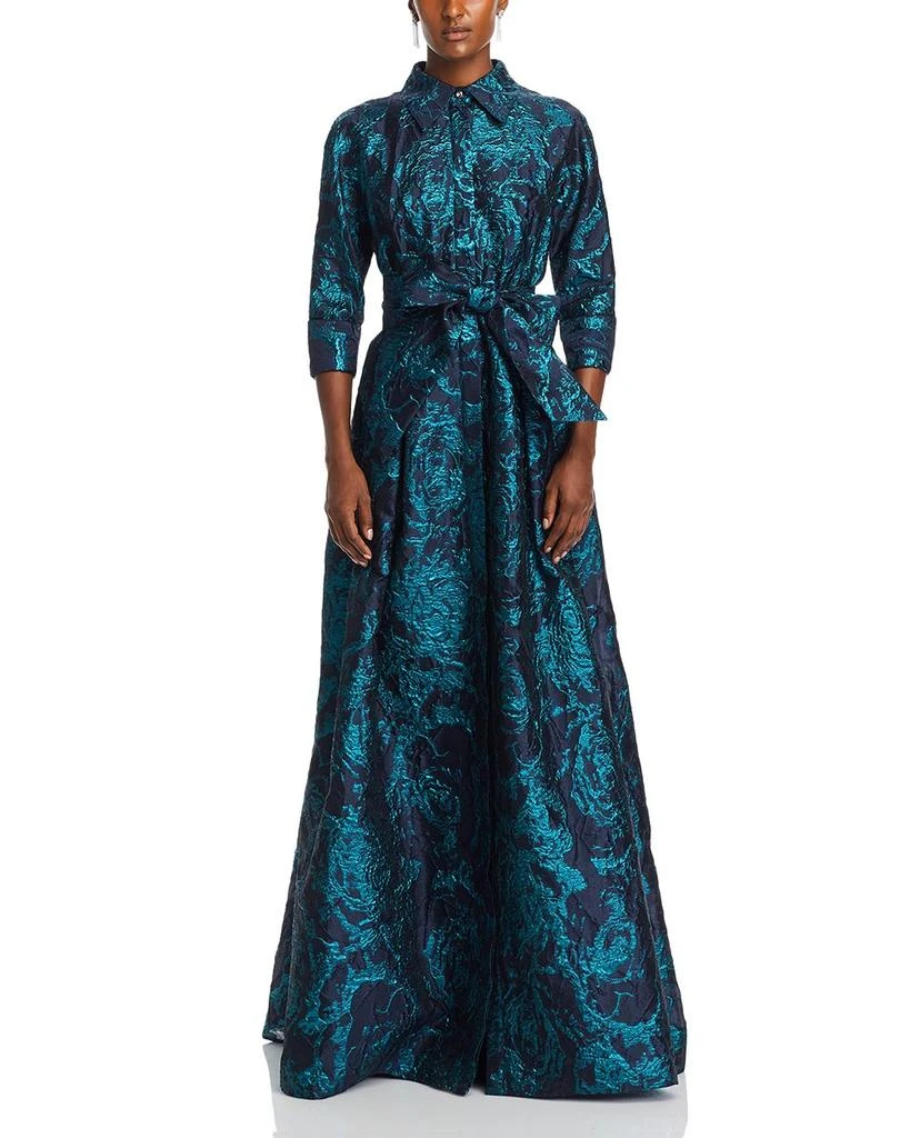 Teri Jon Metallic Jacquard Shirt Dress Gown 7