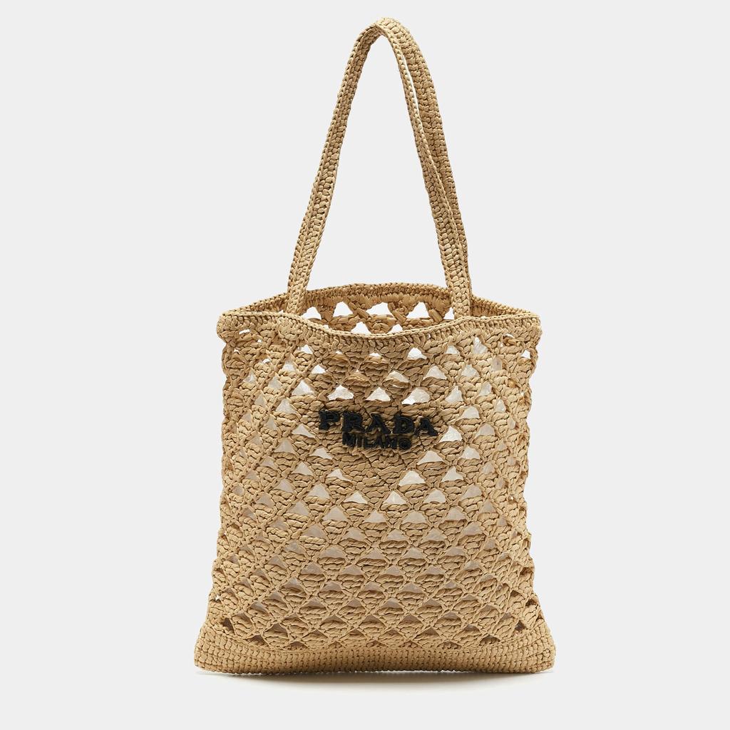 トートバッグ PRADA SKY BLUE/CARAMEL CROCHET TOTE BAG WITH LOGO Prada Sky/Caramel Crochet Tote Bag With Logo in Blue | Lyst