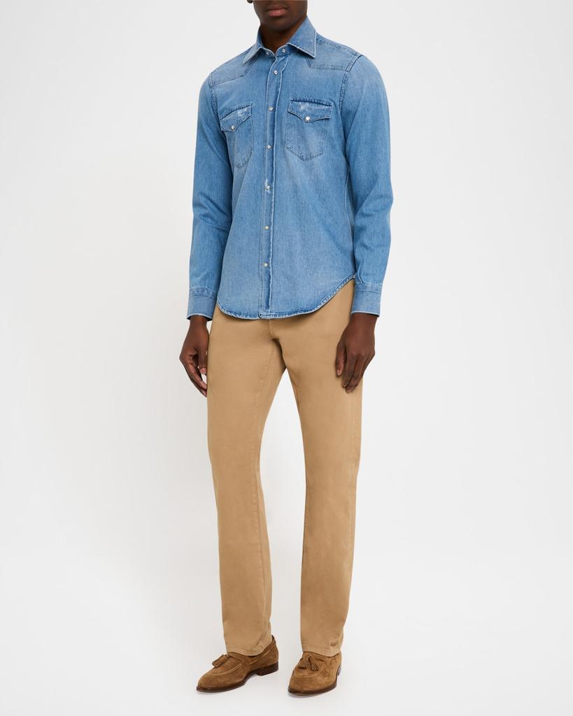 Sartorio Napoli Men's Medium-Wash Denim Western Shirt