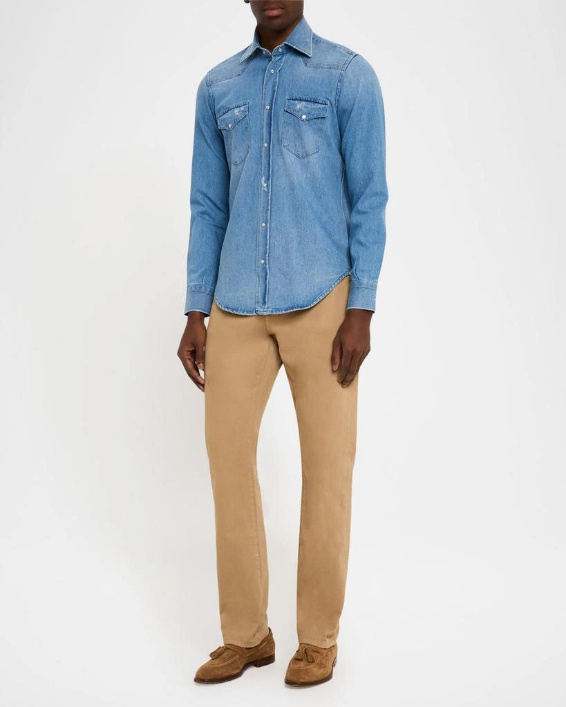 Sartorio Napoli Men's Medium-Wash Denim Western Shirt 2