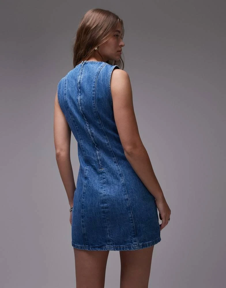 Topshop Topshop denim mini shift dress in mid blue 4