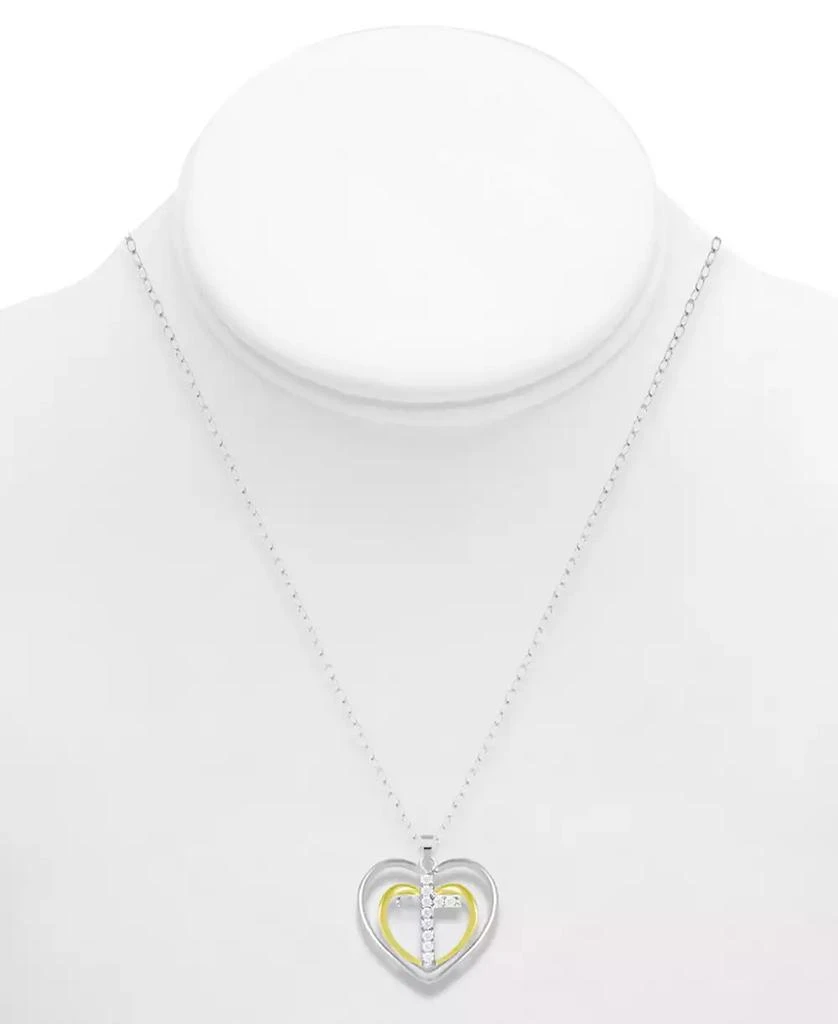 Macy's Diamond Double Heart Cross Pendant Necklace (1/10 ct. t.w.) in Sterling Silver & 14k Gold-plated Sterling Silver 2