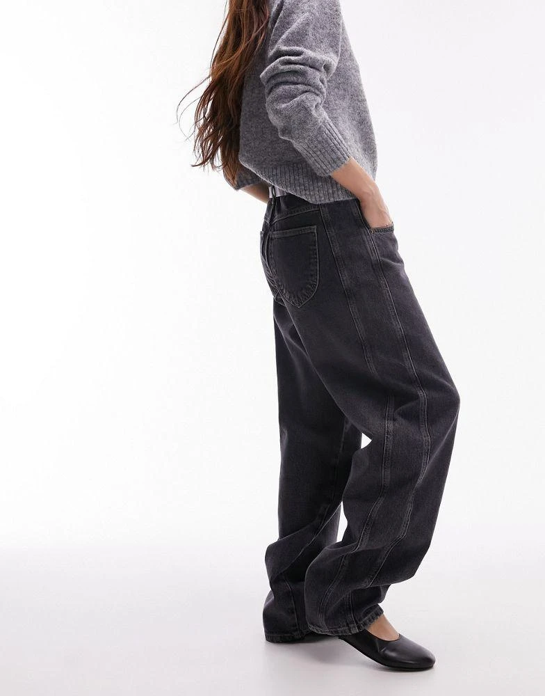 Shop Topshop oversized panel jeans in washed black on Sale at