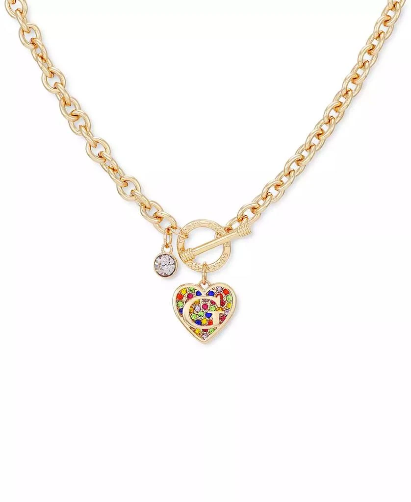 GUESS Gold-Tone Rainbow Pavé Logo Heart 17" Pendant Necklace 1