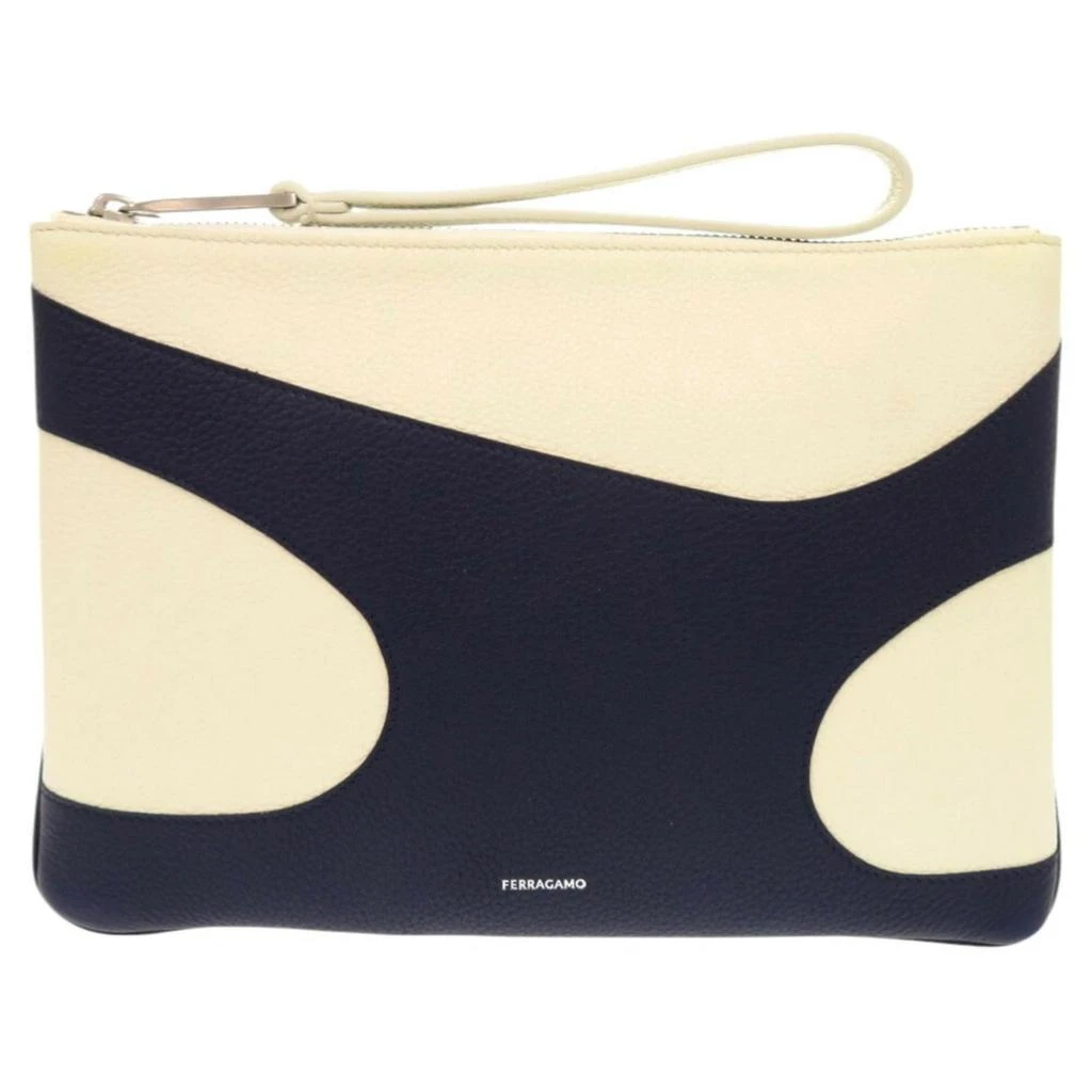 Salvatore Ferragamo ivory Navy Leather Clutch Bag (Pre-Owned)