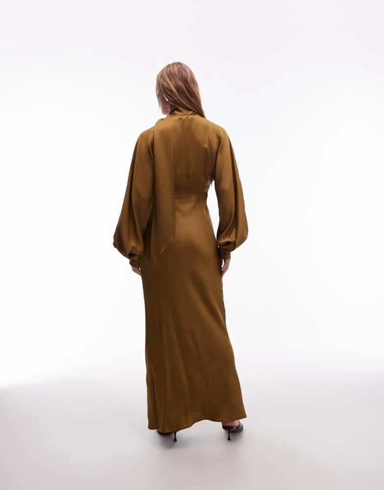 brown satin dress with neck scarf Armelia | Brown Cowl-Neck Maxi Dress With Scarf-Detail main image 1
