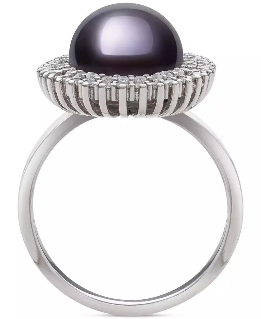 Belle de Mer Peacock Black Cultured Freshwater Pearl (10mm) & Cubic Zirconia Halo Ring in Sterling Silver (Also in White Cultured Freshwater Pearl) 3