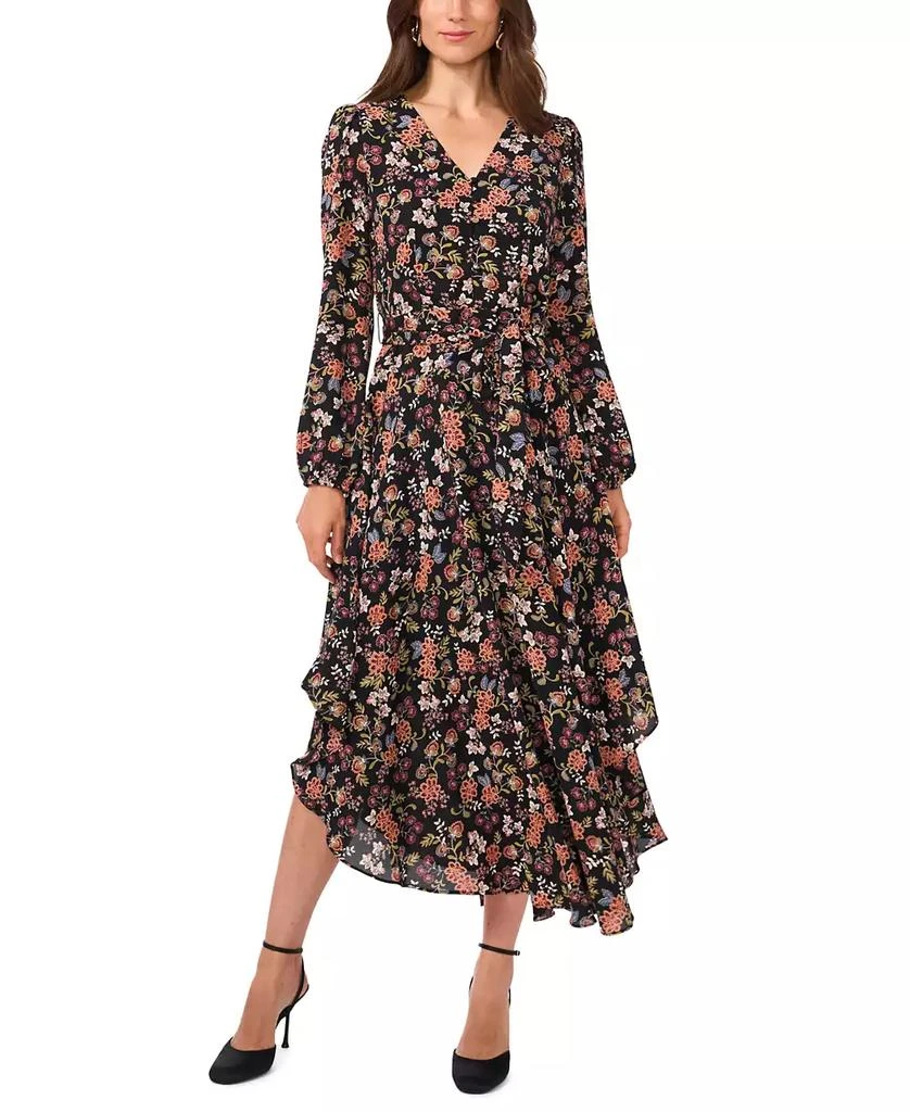 Vince Camuto Women's V-Neck Belted Asymmetric-Hem Dress 1