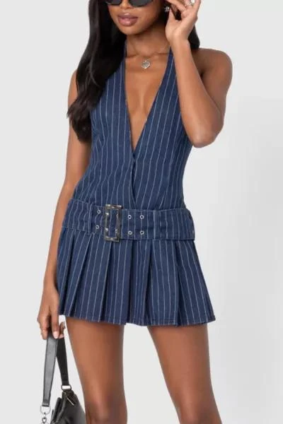 Edikted Edikted Belted Pinstripe Denim Mini Dress 2
