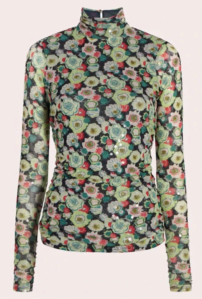 Cinq a Sept Sequin Turtleneck Top In Green 1