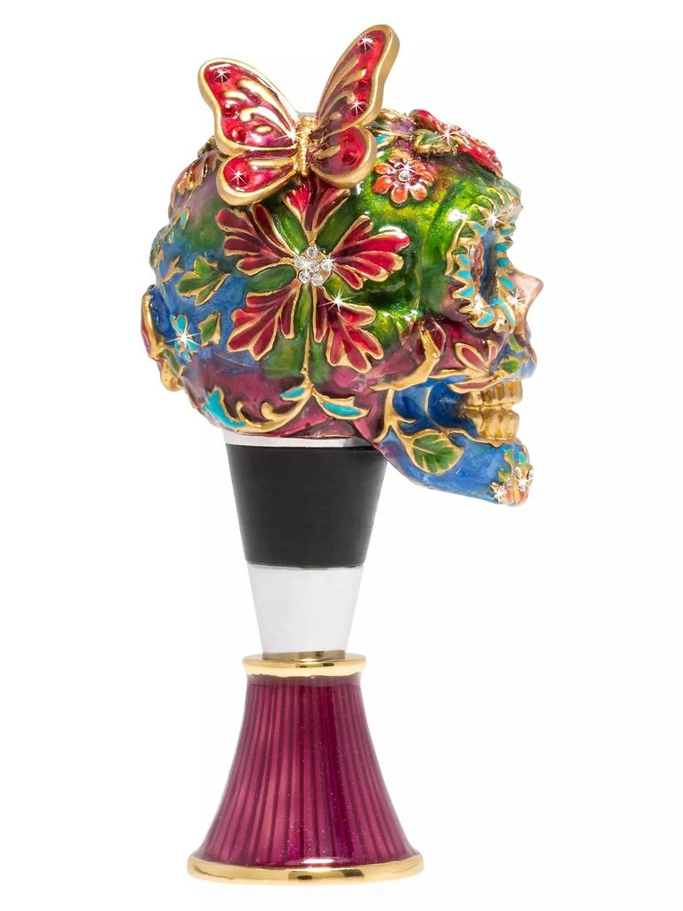 Jay Strongwater Calavera 2-Piece Skull 14K Yellow Goldplated Stainless Steel &amp; Swarovski Crystal Winestopper &amp; Stand Set 2