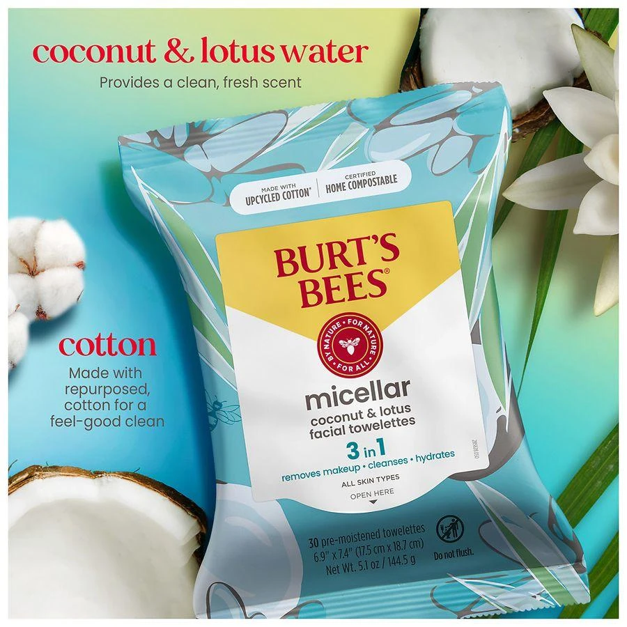 Burt's Bees Micellar Facial Towelettes Coconut & Lotus 6
