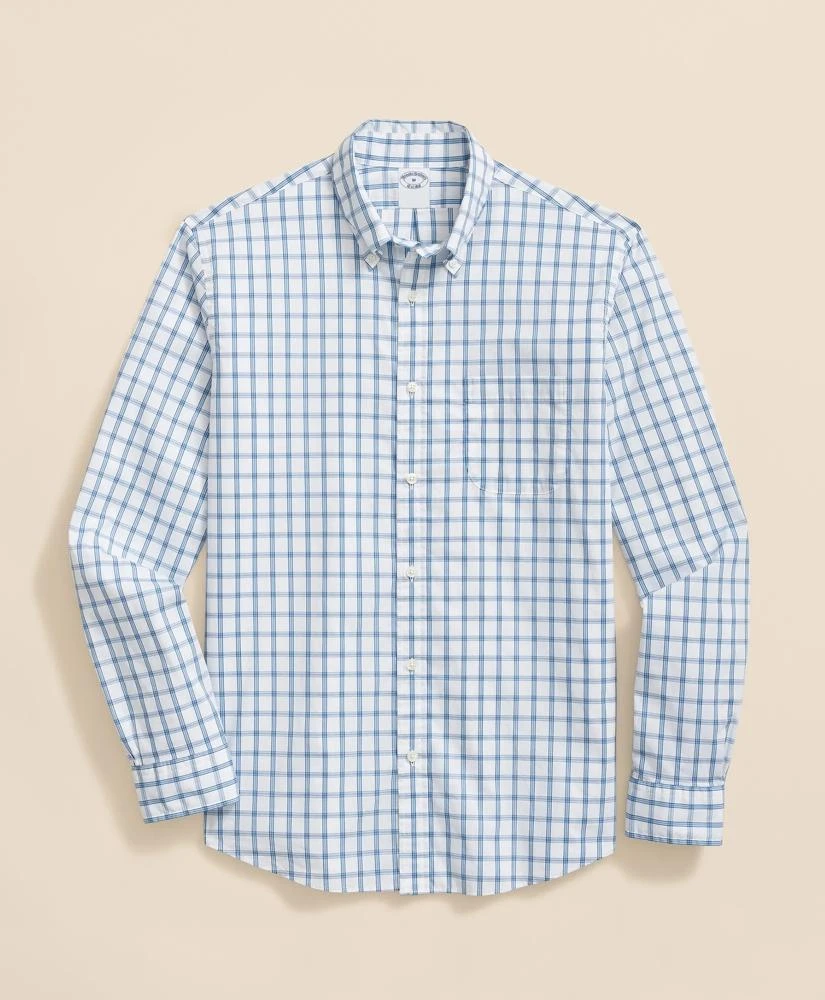 Brooks Brothers Performance Series Stretch Polo Button-Down Collar, Windowpane Sport Shirt 1