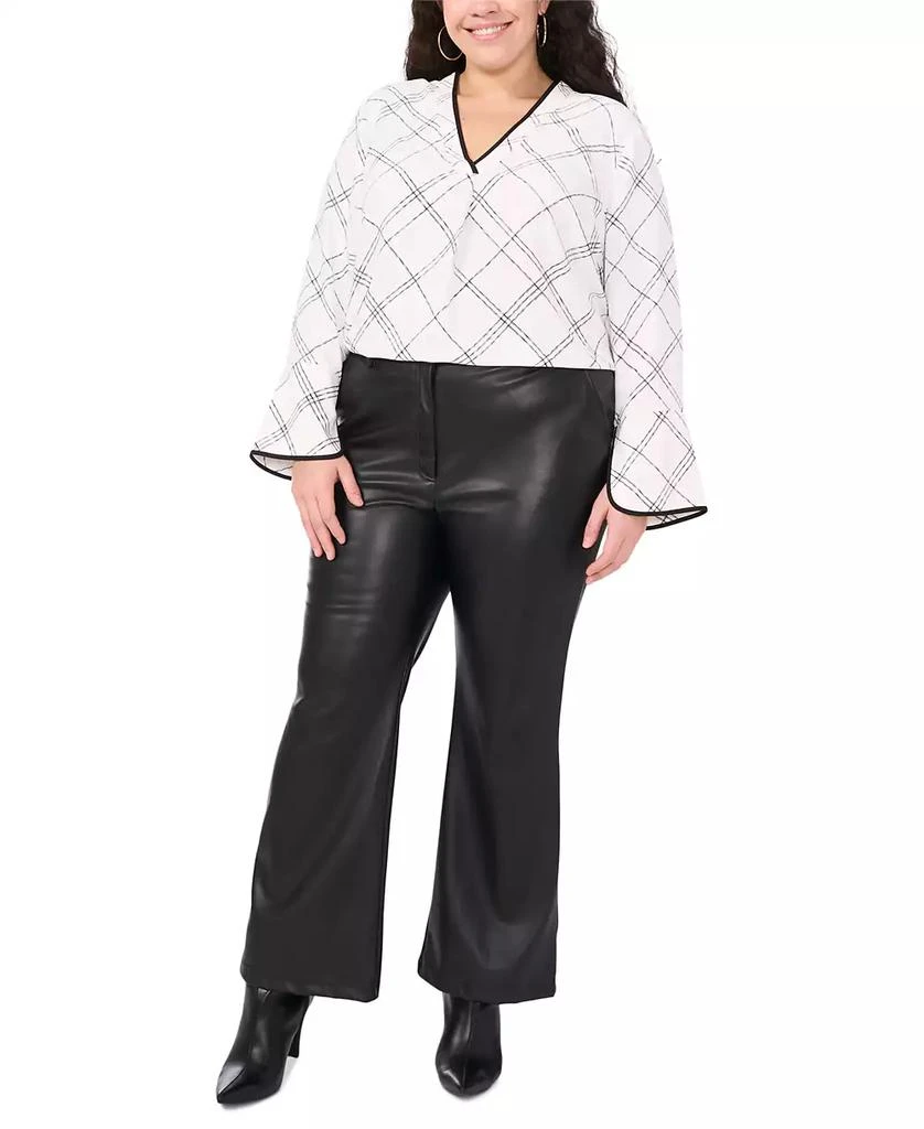 Vince Camuto Plus Size Windowpane-Print Bell-Sleeve Top 3