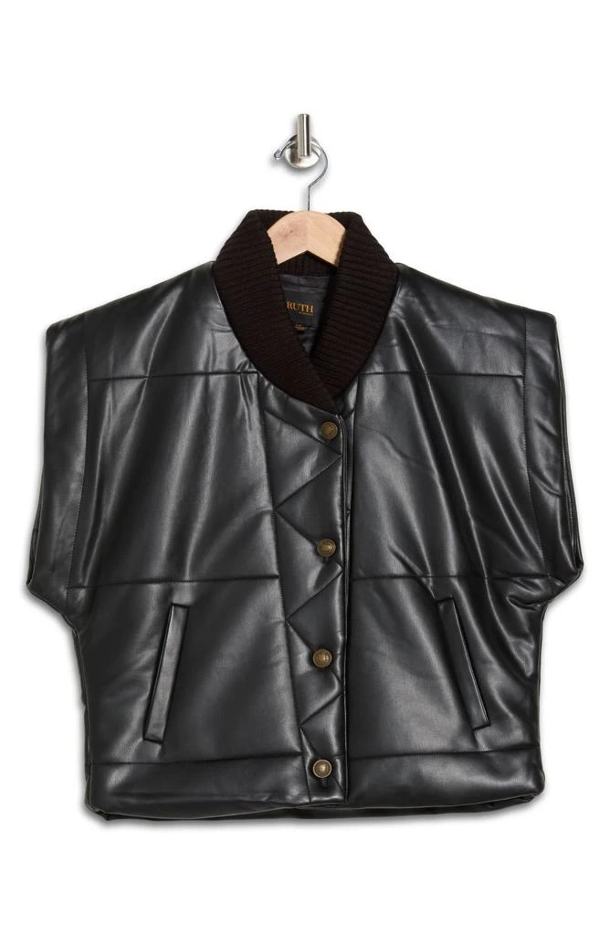 TRUTH Faux Leather Cap Sleeve Quilted Vest 3