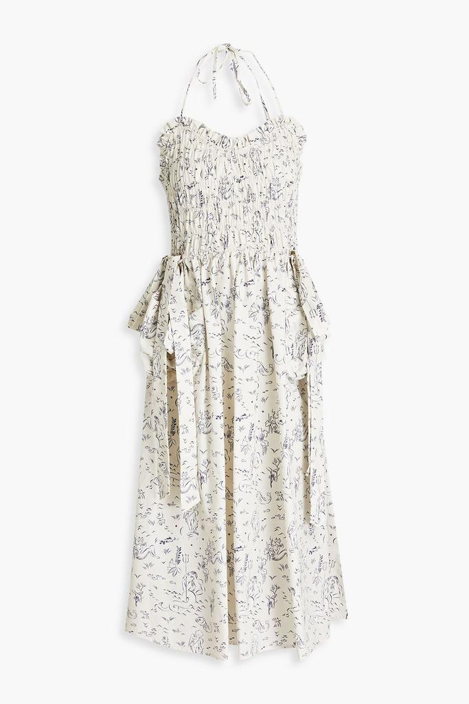 shrimps Liberty shirred printed cotton-poplin halterneck midi dress