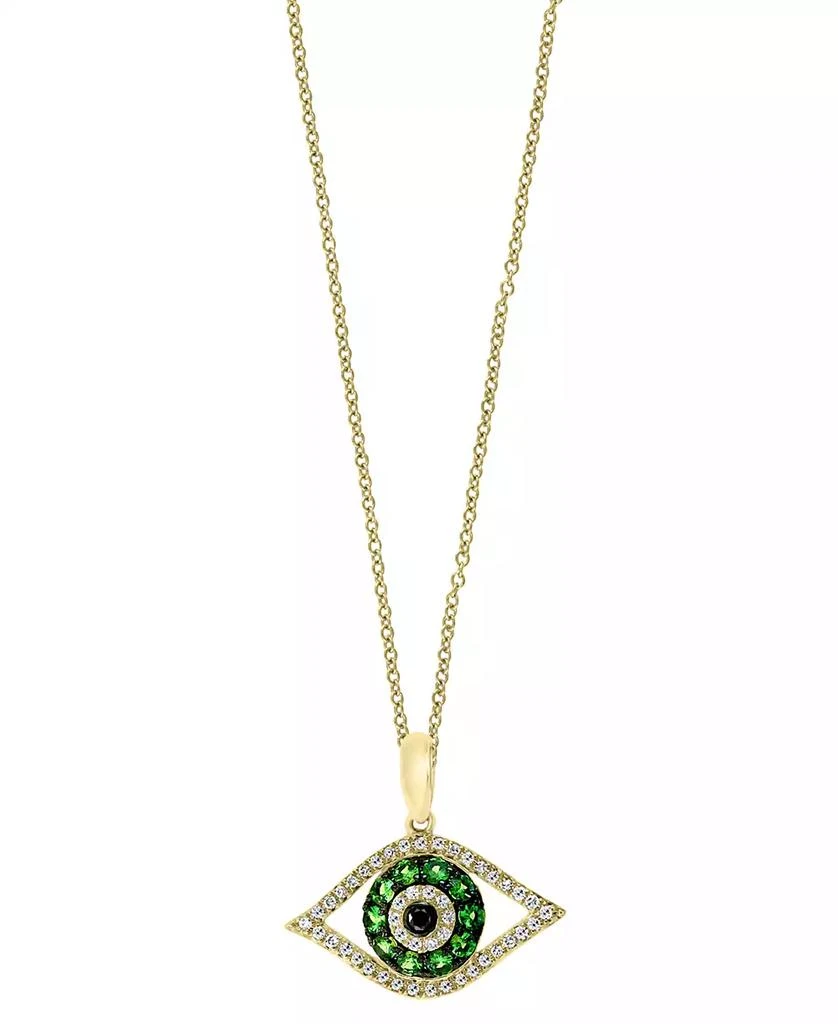Effy EFFY® Tsavorite (1/5 ct. t.w.) 
Diamond (1/8 ct. t.w.) Evil Eye 18" Pendant Necklace in 14k Gold 1