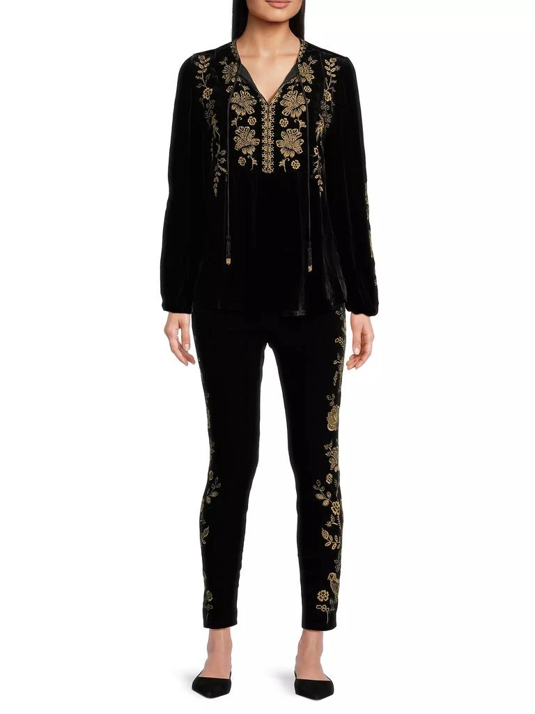 Johnny Was Embroidered Stretch Velvet High-Rise Leggings 2