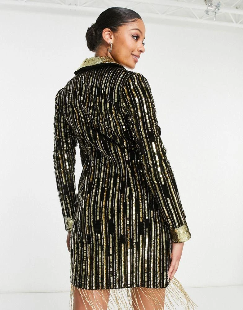 ASOS ASOS DESIGN Tall velvet embellished mini blazer dress in black and gold sequin 2