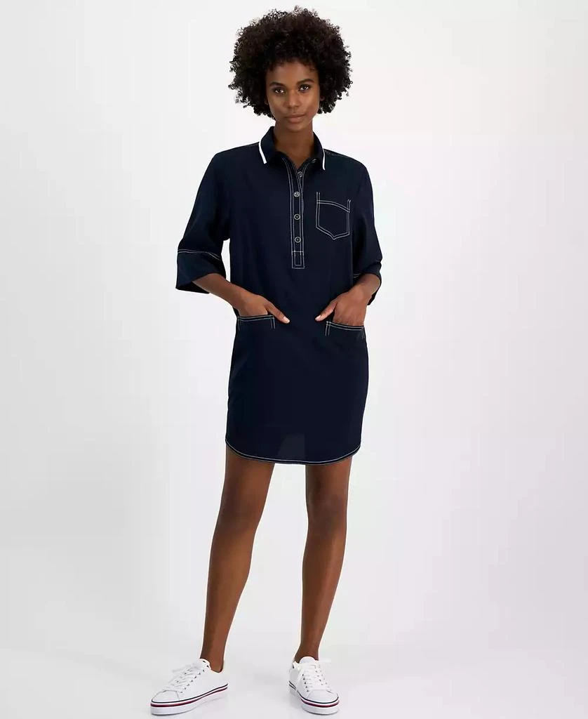 Tommy Hilfiger Women's Contrast-Stitched Button-Placket Popover Dress 2