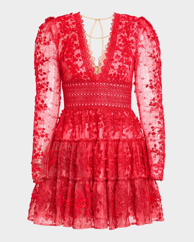 BRONX AND BANCO Megan Tiered Floral Applique Lace Mini Dress