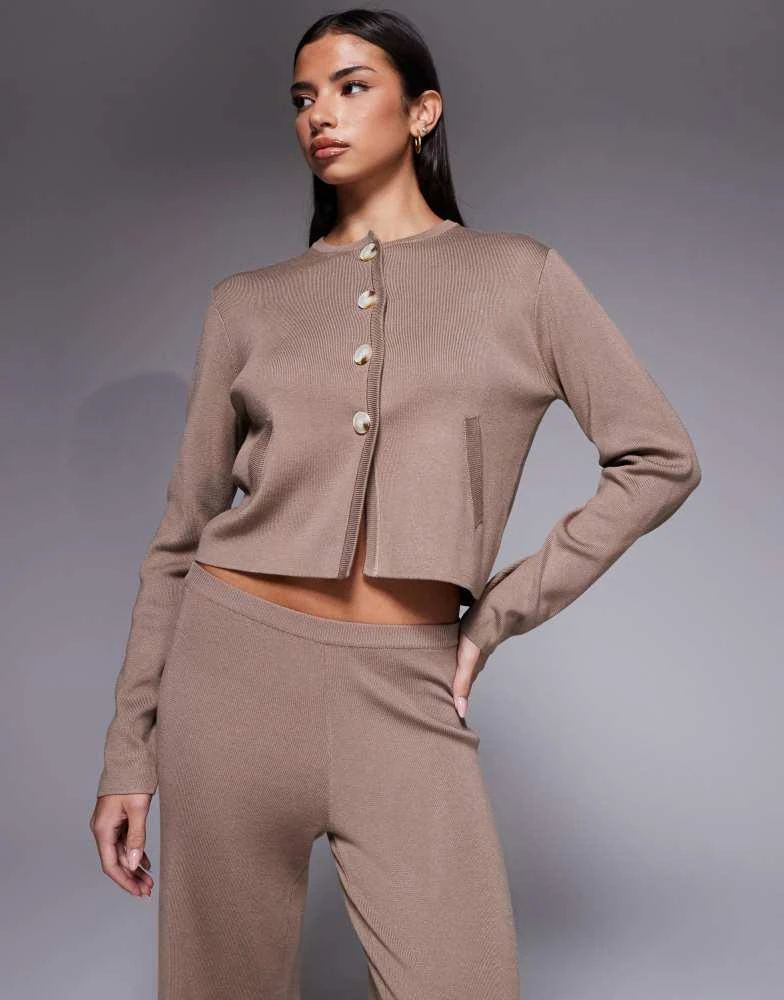 Kaiia Kaiia exclusive knitted button front pocket detail cardigan co-ord in taupe 2