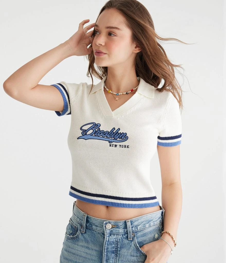 Aeropostale Brooklyn Cropped Graphic Sweater Polo 1
