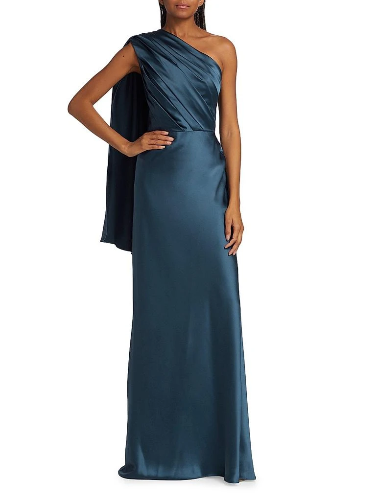 Amsale Satin Draped One-Shoulder Gown 2