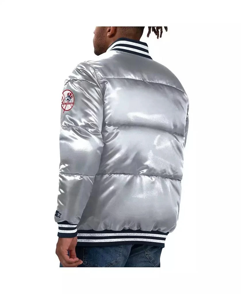 Starter Men's Silver New York Yankees Bronx Satin Full-Snap Varsity Bomber Jacket 2