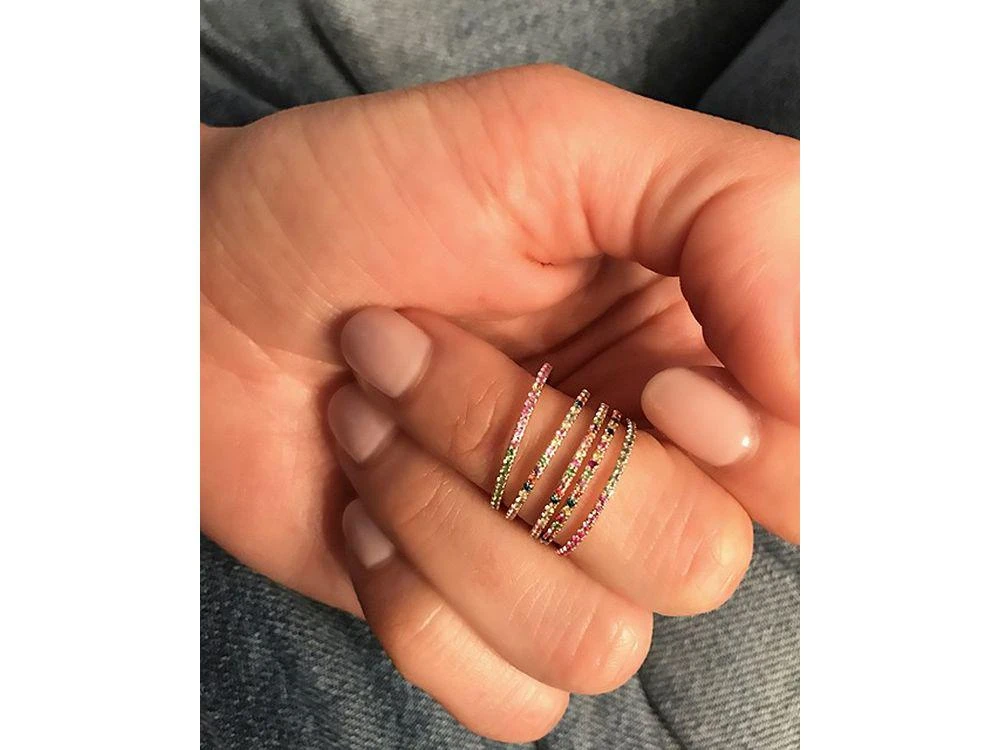 Zoe Lev 14K Yellow Gold Rainbow Gemstone & Diamond Eternity Ring 3