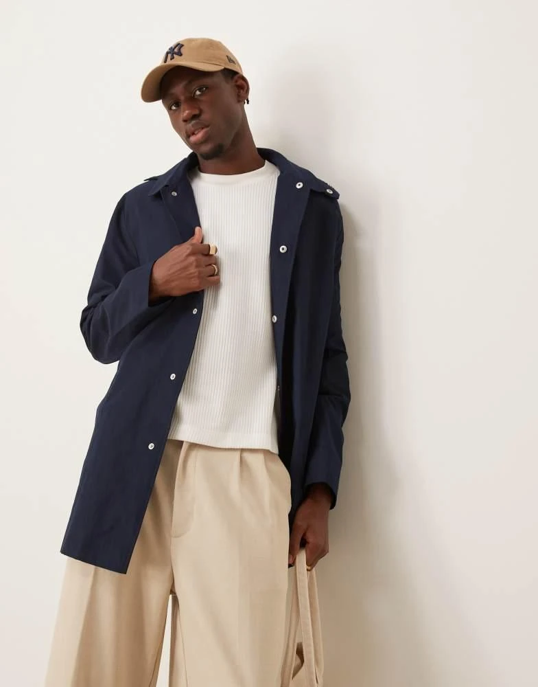 ASOS ASOS DESIGN hooded short trench coat in navy 1