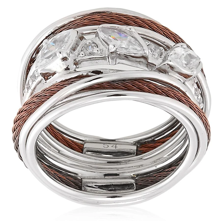 Charriol Tango White CZ Stones Stainless Steel Bronze PVD Cable Ring 3