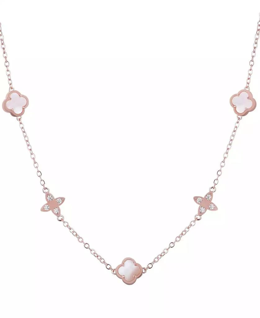 ADORNIA Rose Gold Mother of Pearl CZ Clover Station Necklace