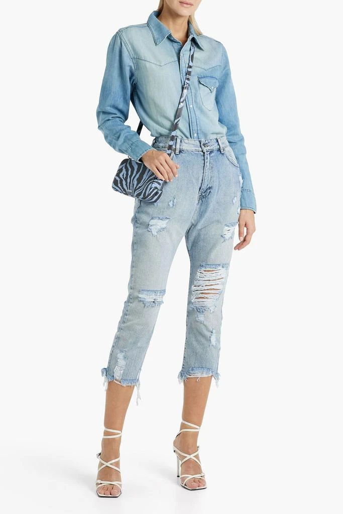 SER.O.YA Jo distressed cotton and hemp-blend chambray shirt 2