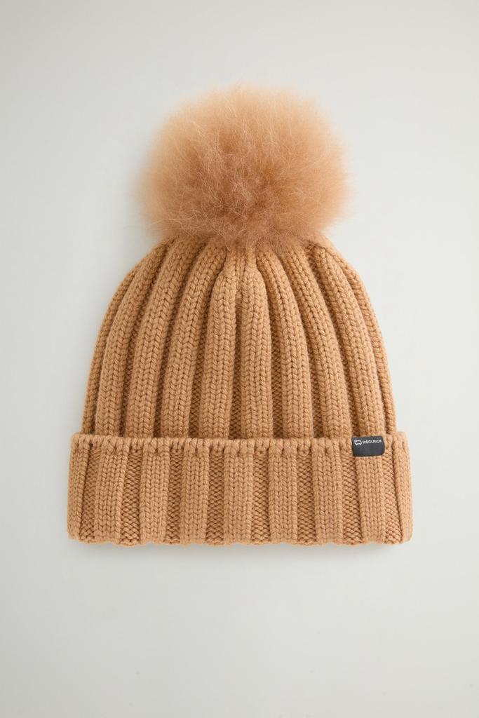 Woolrich Beanie in Pure Virgin Wool with Cashmere Pom-Pom - Women - Green