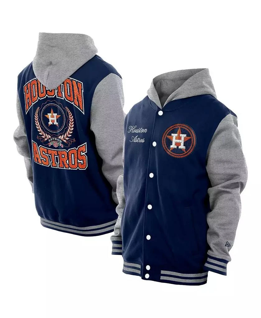 New Era Men's Navy Houston Astros Throwback Prep Full-Snap Hoodie Jacket 1