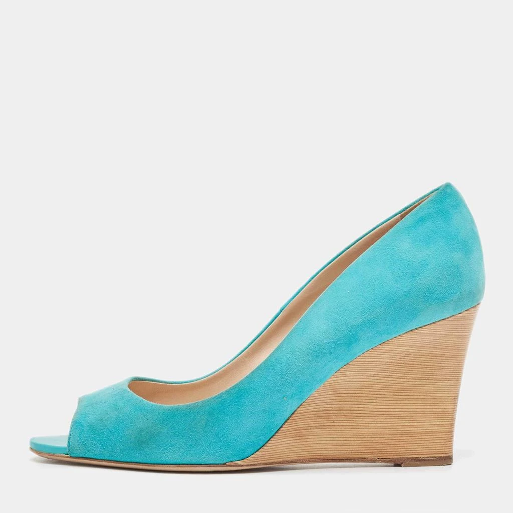 Tod's Tod's Blue Suede Peep Toe Wedge Pumps Size 40 1