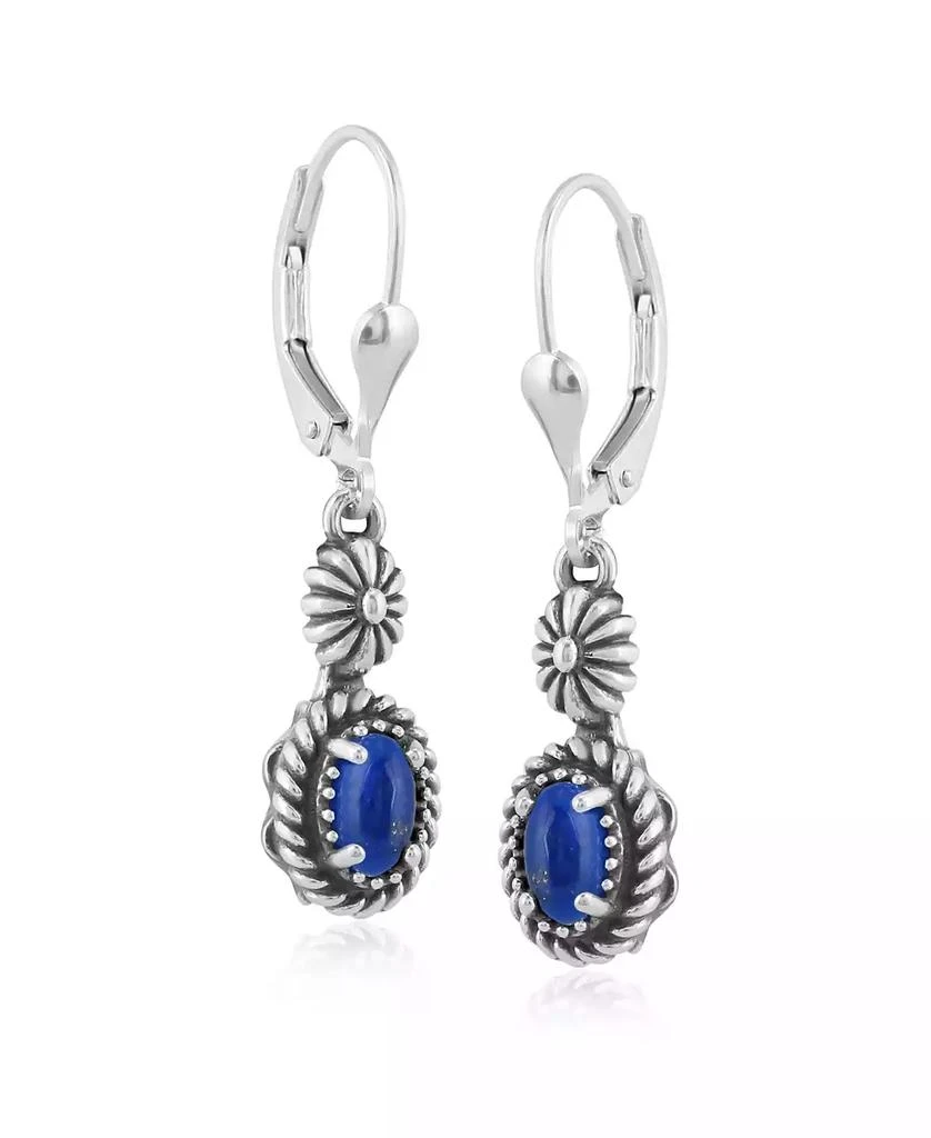 American West Jewelry Sterling Lapis Gemstone Floral and Rope Design Dangle Earrings 2