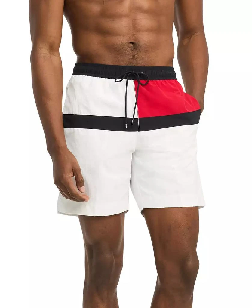 Tommy Hilfiger Men's Long Drawstring Flag 7" Swim Trunks 4