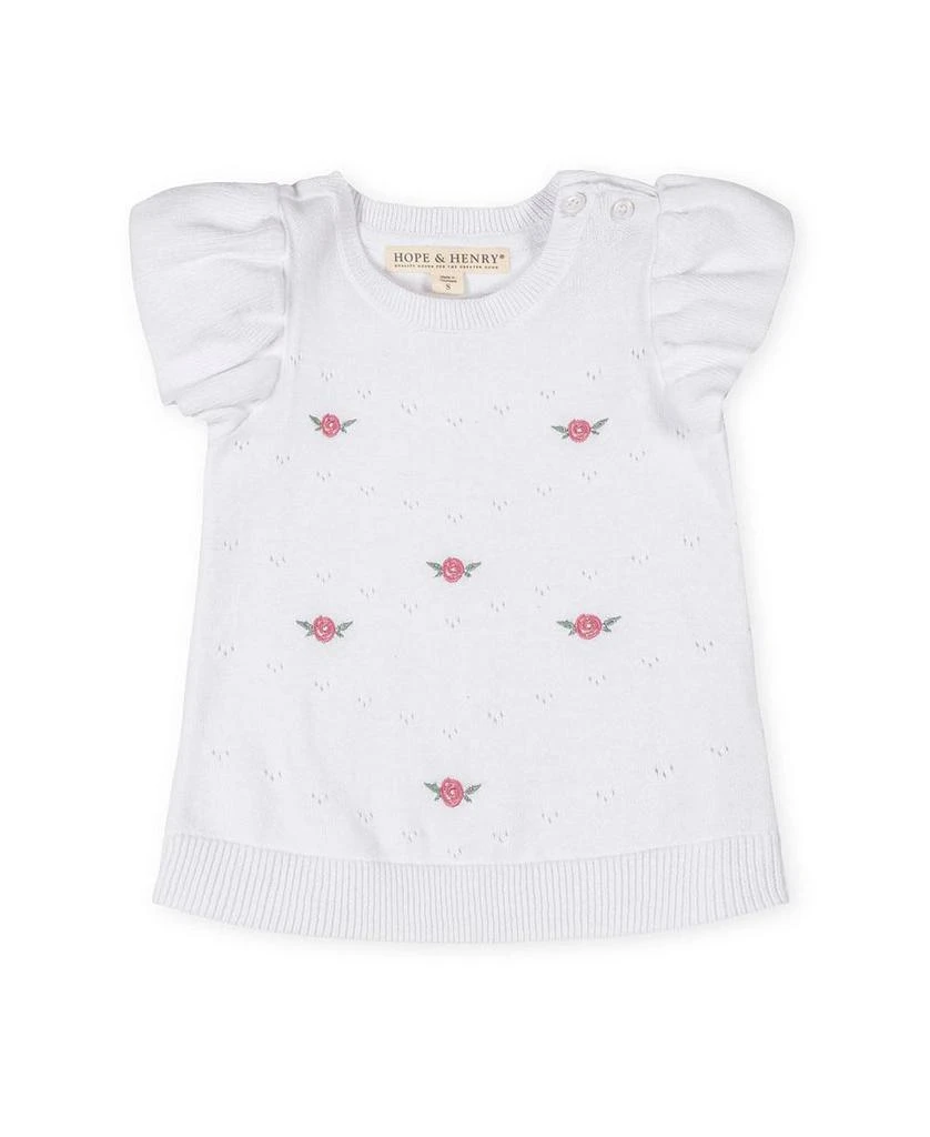 Hope & Henry Girls' Organic Ruffle Sleeve Pointelle Sweater - Little Kid, Big Kid 1