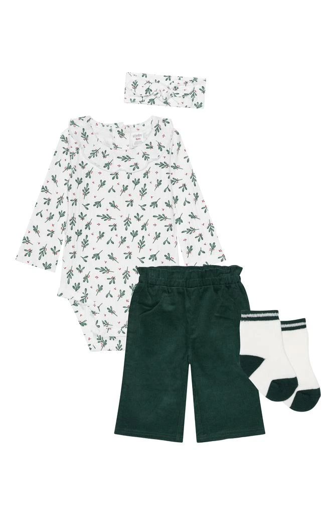 PL Baby by Petit Lem Festive Leaves Ruffle Bodysuit, Corduroy Pants, Socks 
Headband Set