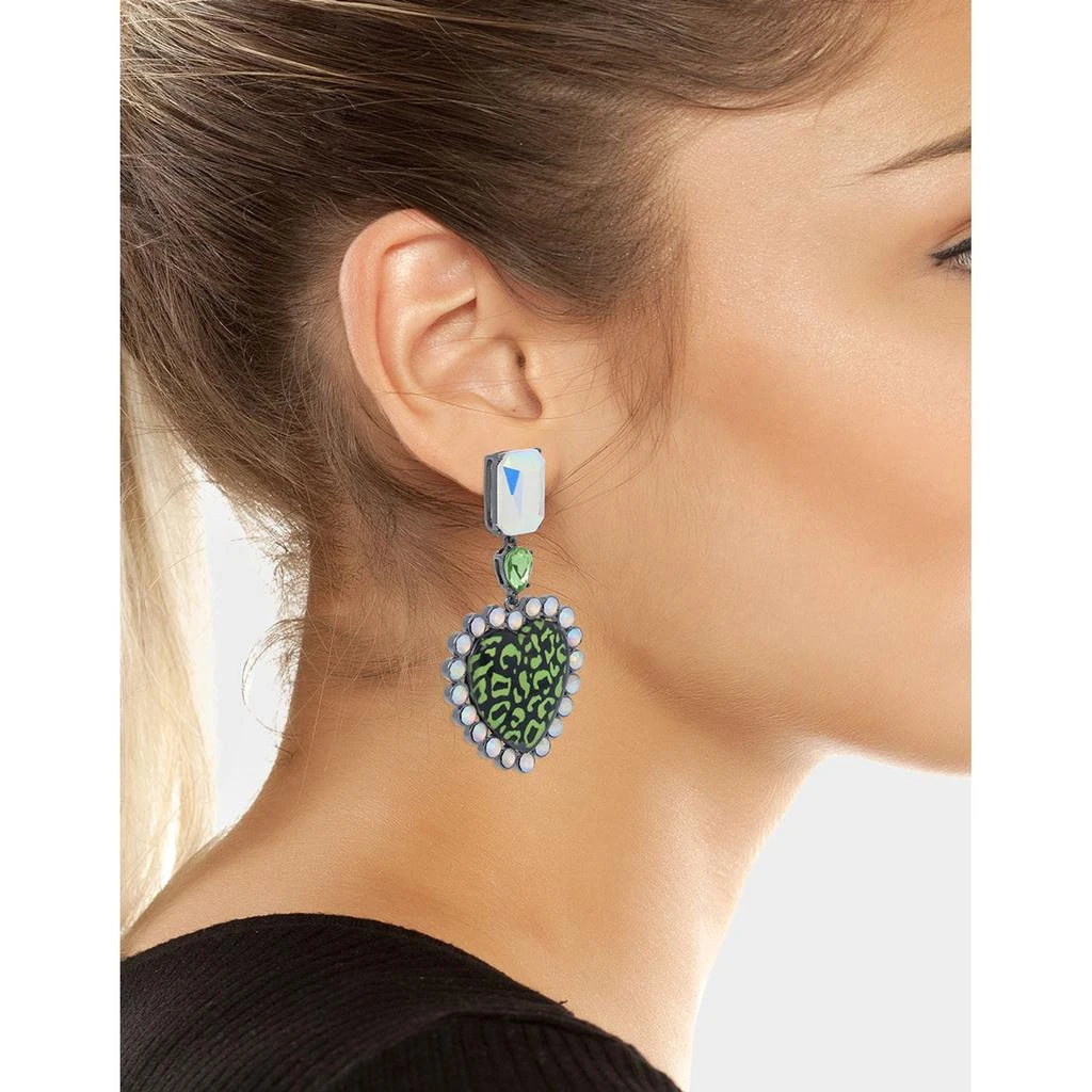Betsey Johnson Ghoul Friends Leopard Heart Drop Earrings Green 4