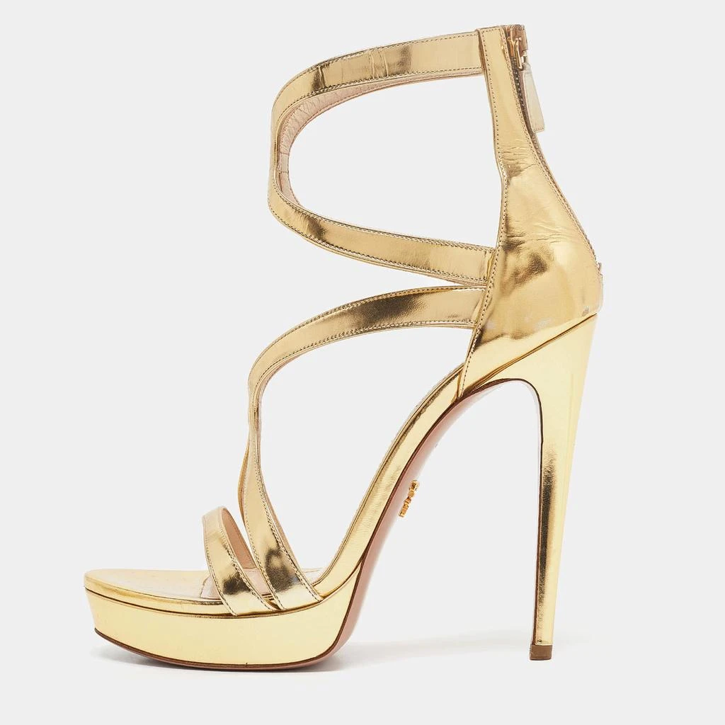 Prada Prada Gold Leather Platform Ankle Strap Sandals Size 39 1
