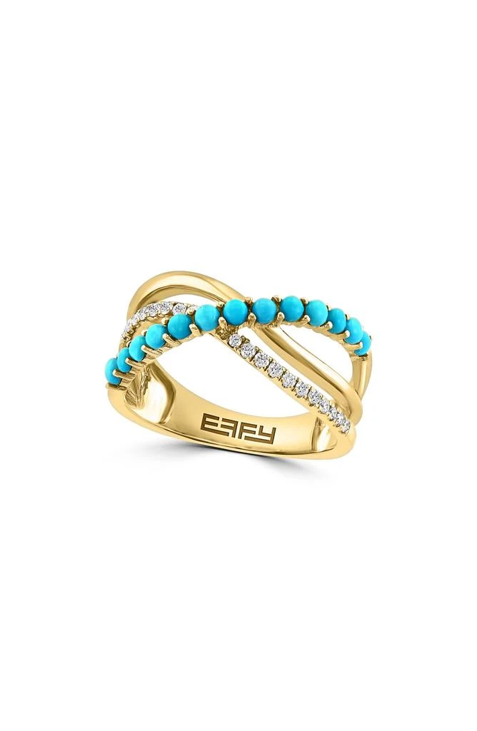 Effy 14K Yellow Gold Diamond Turquoise Ring 1